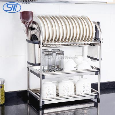 China Viable Wholesale Guangzhou 3 Tier Stainless Steel Table Style Dish Rack for sale