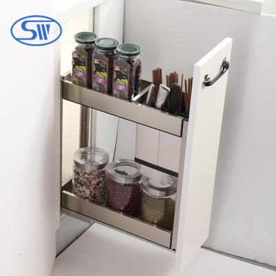 China Sustainable Kitchen Furniture Storage Stainless Steel Two Tiers Pull Out Drawer Seasoning Basket for sale