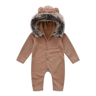 China Cozy baby clothes solid color warm hooded plain cotton romper newborn baby shop sale soft cozy winter romper for sale