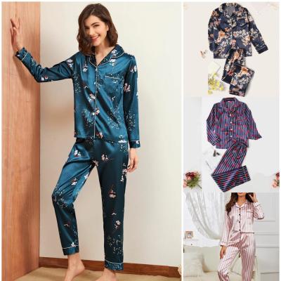 China QUICK DRY Women's Silk Satin Pajama Sets Long Sleeve Pajama Sleepwear Homewear Night Wear Robe for sale