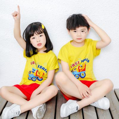 China Preppy High Quality Girls Summer Suit Short Sleeve Cotton Boys Kid Style Shirt Top Shorts Kids Pants 2PCS Set for sale