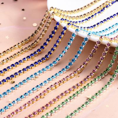 China Pointback 2mm Dense Sew On Crystal Glass Rhinestone Brass Copper Cup Chains Trim For Garment Clothes Ornament for sale