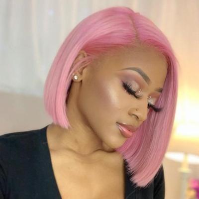 China New Brazilian Remy Hair Natural Hairline Transparent Lead Lace Wig BOB Straight Lace Front Human Hair Wigs Color iFINER Silky Straight Wave Pink for sale