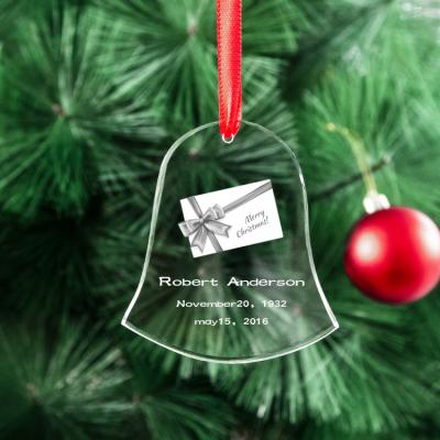 China High Quality Empty Crystal Glass Christamas Tree Decoration Custom Ornament K9 Christmas Bell Shape Ornaments for Laser Engraving and UV Printing for sale