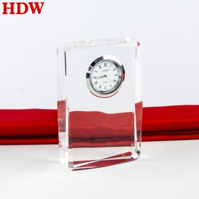 China Europe Wholesale k9 Clear White Crystal Clock Personalized Laser Engraved 3d Image Custom Crystal Desk Clock for Promotional Gifts for sale