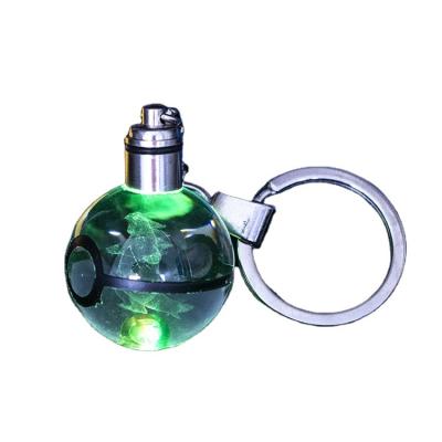 China China 2021 wholesale crystal pokemon k9 ball keychain led light 3d lasered engraving for souvenir gift for sale