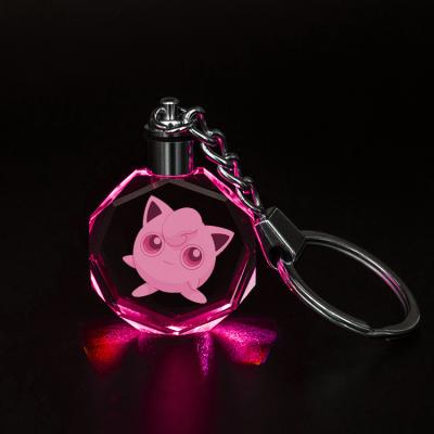 China Europe hot sale cheap high quality pokemon go character Crystal Keychain LED flashing light custom keychain for sale