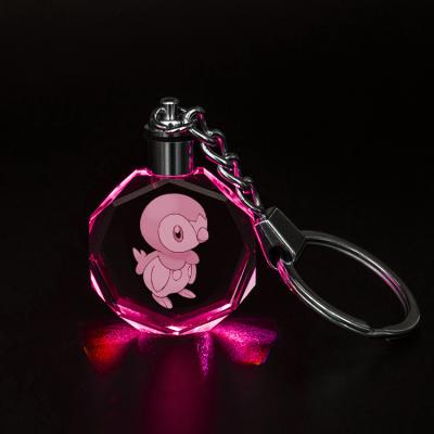 China Europe hot sale cheap high quality pokemon go character Crystal Keychain LED flashing light custom keychain for sale