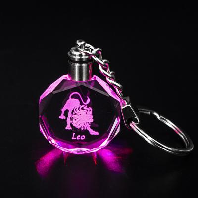 China New Year Gift Wholesale Cheap 12 Zodiac Leo Crystal Key Chain Led Light Healing Crystal Key Chain For Healing Keepsake Gift for sale