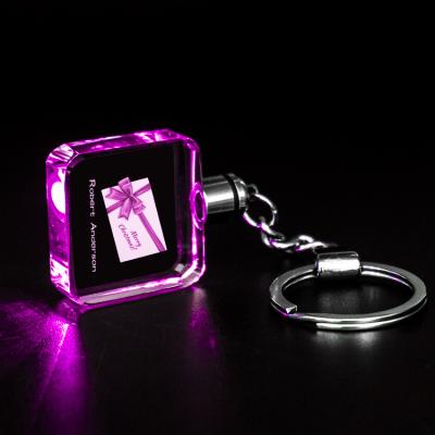 China 2020 Christmas gifts wholesale new design k9 crystal keychains custom photo 3d personalized crystal key chain with led lights for christmas gifts for sale