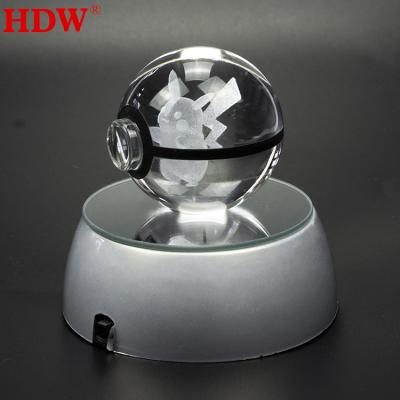 China Wholesale Europe PuJiang pokemon k9 crystal ball custom laser engraving 3D Pikachu crystal pokemon go push ball for souvenir gifts for sale