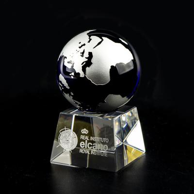 China Wholesale K9 Europe Blue Crystal Ball Stand Decoration Crystal Ball Globe Custom Laser Engraving 3D Logo Base for sale