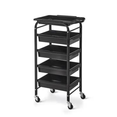 China 2021 contemporary new black working beauty salon trolley steel frame 4 layers barber shop trolley china for sale