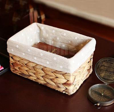 China Woven Water Viable Hyacinth Storage Baskets With Striped Rectangular Picnic Wicker Basket For Storage for sale