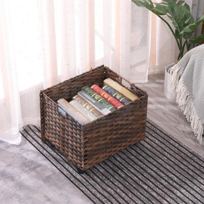 China Viable Home Decor Wicker Basketry PP Rattan Wicker Rolling Binder Cloth Storage Baskets for sale