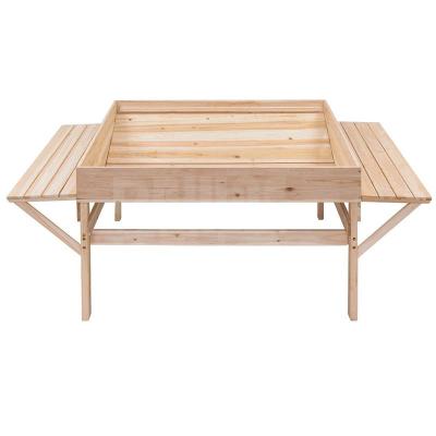 China CLASSIC Wooden Wooden Bed Garden Vegetable Bed Flower Raised Rectangle Planter Kit Outdoor Garden Planter With Double Work Table for sale