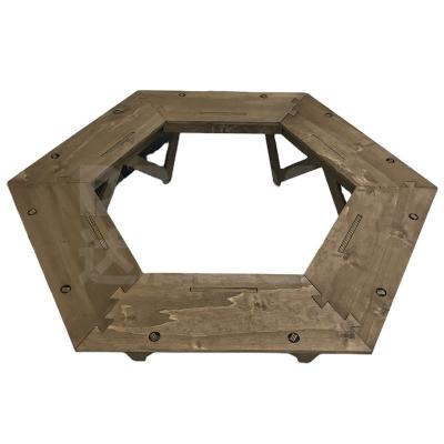 China Foldable Hexagon Design Wooden BBQ Picnic Table Barbecue Event Tables Folding Wood Camping Table for sale