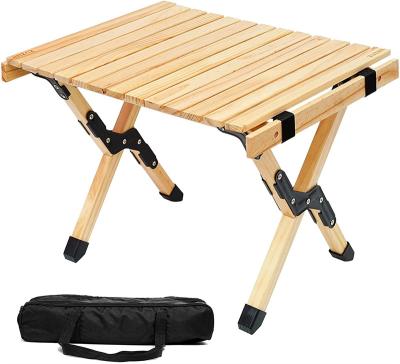 China Modern Portable BBQ Table Car Camping Table Outdoor Picnic Folding Solid Pine Wood Egg Rolling Table for sale