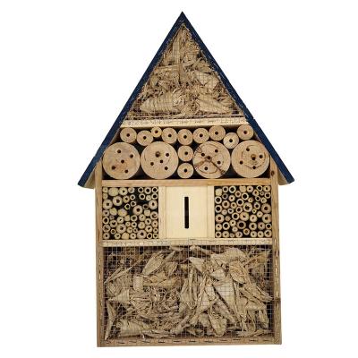 China Custom Eco-Friendly Natural Wooden Insect Hotel Logo And Packing Insect Viable Box Garden Decoration Eco-Friendly Wooden Bee House for sale