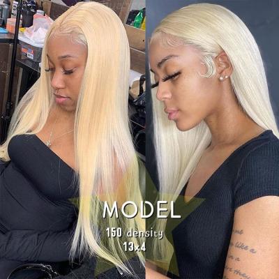 China Raw Straight 150% Density Wig Hair Lace Front Wigs With Baby Hair Pre Plucked 613 Headband Blonde Virgin Hair Wig for sale