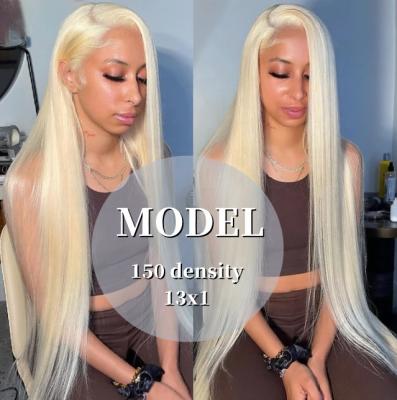 China Straight Blonde Lace Front Wig Human Hair Straight Wigs Pre Plucked 13x1 Inch T-Part Lace Up 8 Inch #613 Blonde Hair Wigs For Women for sale