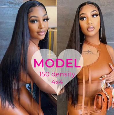 China Natural Straight Human Hair Wigs 4x4 Lace Front Closure Brazilian Virgin Human Hair Wig For Color Women 4*4 Lace Closure Wig for sale