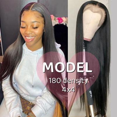 China Straight 4X4 Lace Frontal Hair Pre Plucked With Baby Hair Wigs Natural Hairline For Colored Women 4x4 Straight Closure Wig for sale