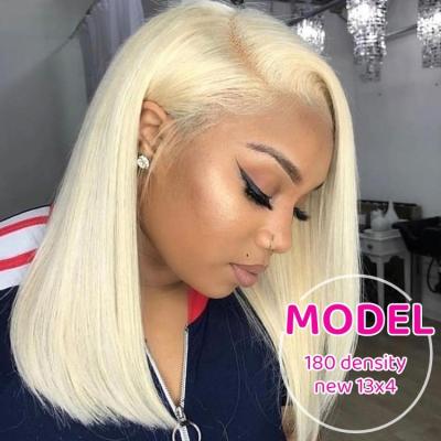 China Raw Lace Front Human Hair Wigs Bob Wig Middle Part Straight Colored Bob Hair Short Wig 613 Brazilian 13x4 HD Straight Lace Headband for sale