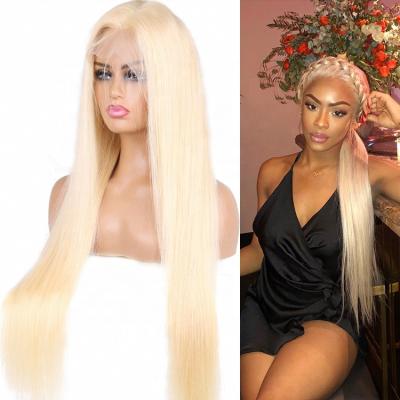 China Straight Lace Front Blonde Wigs 22 Inch Brazilian Virgin Hair Blonde 613 Lace Up Straight Wigs For Women Pre Plucked Hairline Wig for sale