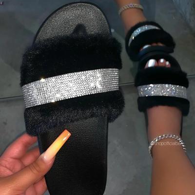 China 2021 Fashion Trend Sandals Wholesale Design Shoes Flat Sandal For Women High Quality Faux Fur Slides Slippers for sale