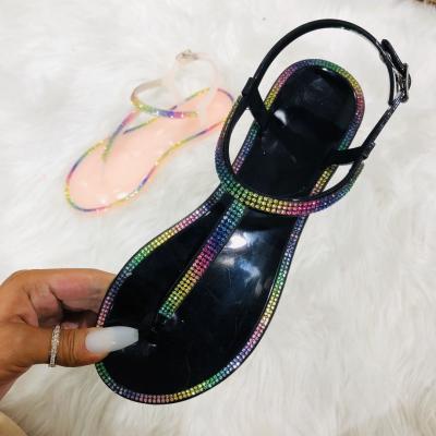 China New arrival fashion trend ladies fashion outdoor slippers casual new arrival crystal rhinestone flat flat women freeze sandals for sale