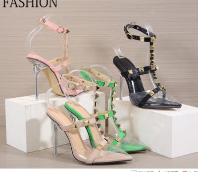 China 2021 fashion trend women's shoes summer high heels luxury rivet sandal fashion high heel transparent sandals for sale