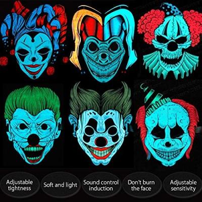 China Hot Sale Mask Halloween Party Cosplay Props LED Light Up Glowing Mask Flashing Noise Activated EL Panel For DJ, Club, Christmas for sale