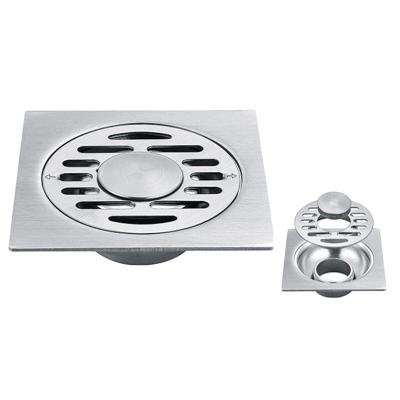 China Modern 4 Inch Stainless Steel Square Floor Drain Silver Gold Bathroom Toilet Balcony Washing Machine Brushed Floor Drain for sale