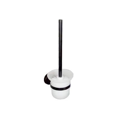 China Modern Matt Black Zinc Alloy Toilet Cleaning Brush with Holder Square Glass Bathroom Toilet Brush Holder for sale