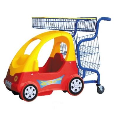 China SUNPAI Colorful Safe Funny Plastic Mini Supermarket Kids Folding Shopping Trolley With Toy Car TQ-1 for sale