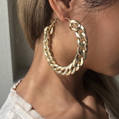 China Trendy high quality popular women exaggerate alloy personality big circle fashion chain earrings geometric circle earrings for sale