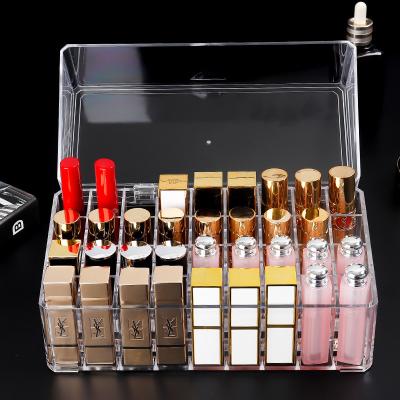 China Modern Clear Acrylic Lip Gloss Lipstick Holder Finishing Lipstick With Clamshell Table Top Cosmetics Dustproof Storage Box for sale