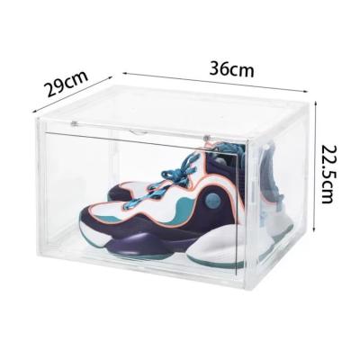 China Stored Assemble Dismountable Acrylic Transparent Plastic Magnetic Storage Cabinet Basketball Shoe Dustproof Flip Top Box for sale