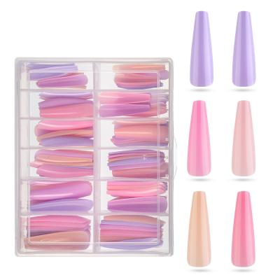 China Hot Sale 120pcs Imported ABS Material Mix In Box Full Cover Long Ballet Style Coffin Nails Colored Salon False Nails Artificial Nail Tip for sale