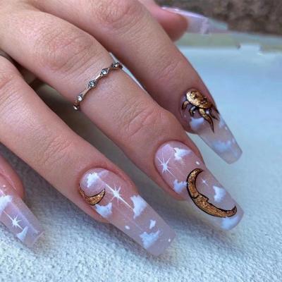 China 2021 Hot Selling Design Press On Nails Long Ballet Clouds Sun Coffin Color Full Cover Fake Nail Art Nail Patch for sale