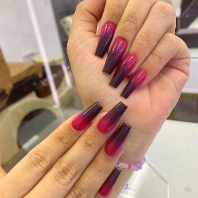 China 2021 Design 2021 Long Sale Coffin Color Coffin Nail Art Correction False Nail Set Hot Black Gradient Purple Ballet False Nail Set for sale