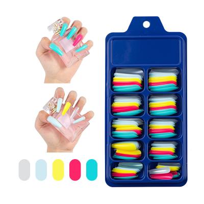 China 2021 Imported hot sale 100pcs mix of ABS material in salon colorful coffin style long ballet style false nails box full cover artificial nail tip for sale