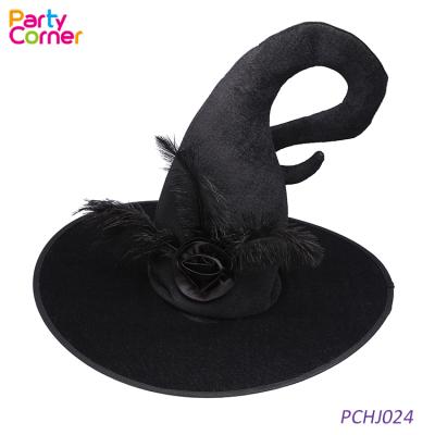 China Costumed Horror Spooky Polyester Witches Hat Halloween Witches Adult Black Hat for sale