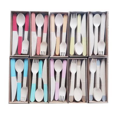 China 24pcs Disposable Disposable Wooden Cutlery Set For Birthday Party Events GRILLS Knives Spoon Forks Party Supplies for sale