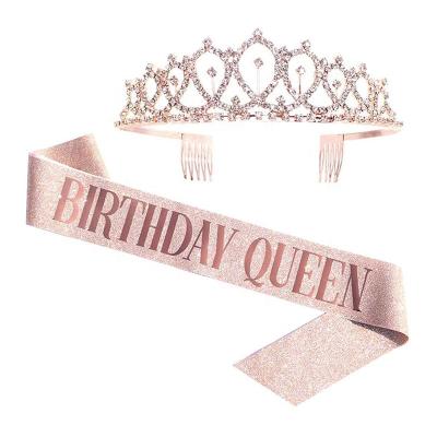 China 21st 30th Birthday Satin Sash for Women Girl Birthday Party Supplies Birthday Queen Sash and Rhinestone Tiara Set for sale