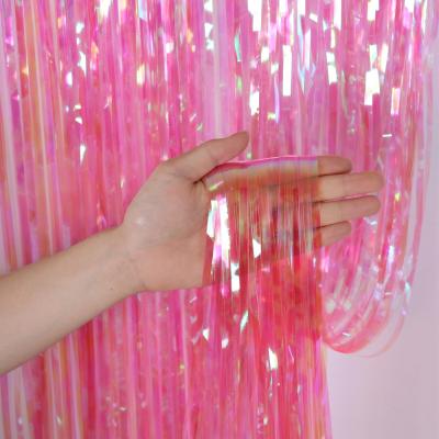 China Transparent Christmas Photo Booth PVC Iridescent Decorations Background Aluminum Environmental Curtain for sale