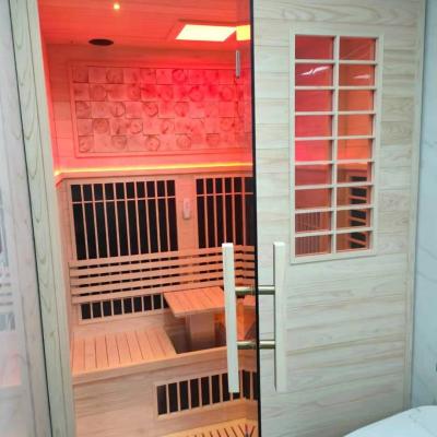 China 2021 New Design Traditional Japanese Hinoki Solid Wood Far Infrared Sauna Room With Blue Tooth Home Salon Use for sale