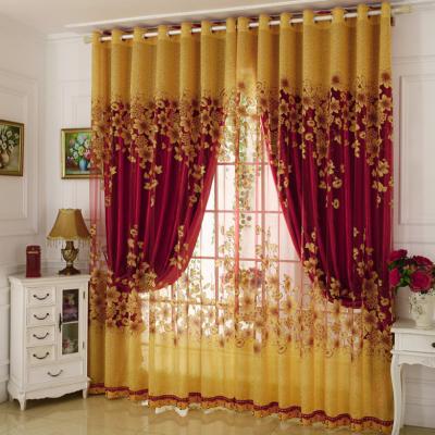 China Gold American Luxury Wholesale Jacquard Living Room Hotel Cortinas Tulle Bedroom Style Floral Sheer Curtain for sale