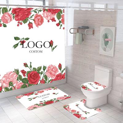 China Wholesale Custom Viable Luxury Famous Cover Cortina De Ducha Bathroom 4pcs Mat Set Shower Curtain From Fashion Brand Designers for sale